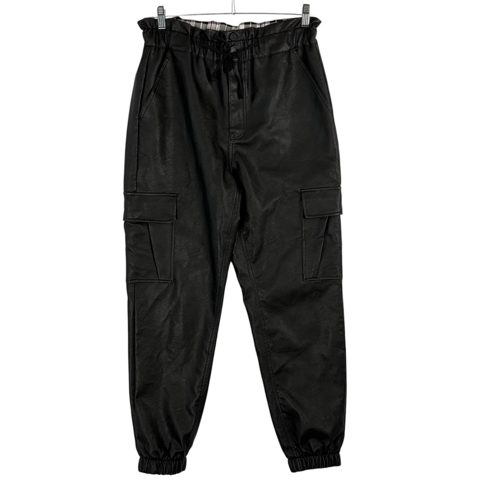 Kancan‎ Faux Leather Cargo Joggers Black High Rise Pants KC2009BK Womens XL
